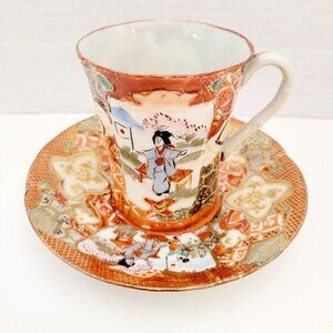 Vintage Porcelain Hand Painted Japanese Teacup & Saucer Demitasse Gold